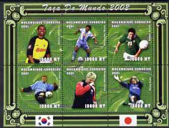 Mozambique 2001 Football World Cup perf sheetlet containing 6 values unmounted mint (Amoroso, Nesta, Keane, Owen, Effenberg & Kahn) Mi 1847-52, stamps on , stamps on  stamps on sport, stamps on  stamps on football