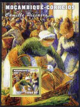 Mozambique 2001 Paintings by Camille Pissaro perf s/sheet unmounted mint (75,000 MT) Mi 2167. Sc 1504, stamps on arts, stamps on pissaro