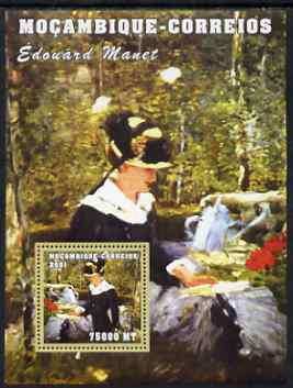 Mozambique 2001 Paintings by Edouard Manet perf s/sheet unmounted mint (75,000 MT) Mi 2165. Sc 1501, stamps on arts, stamps on manet
