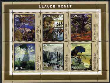 Guinea - Bissau 2001 Paintings by Claude Monet perf sheetlet containing 6 values unmounted mint Mi 1612-17, stamps on , stamps on  stamps on arts, stamps on  stamps on monet, stamps on  stamps on umbrellas