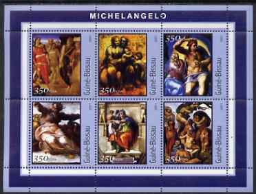 Guinea - Bissau 2001 Paintings by Michelangelo perf sheetlet containing 6 values unmounted mint Mi 1678-83, stamps on , stamps on  stamps on arts, stamps on  stamps on michelangelo, stamps on  stamps on renaissance