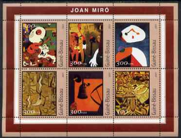 Guinea - Bissau 2001 Paintings by Joan Miro perf sheetlet containing 6 values unmounted mint Mi 1606-11, stamps on , stamps on  stamps on arts, stamps on  stamps on miro