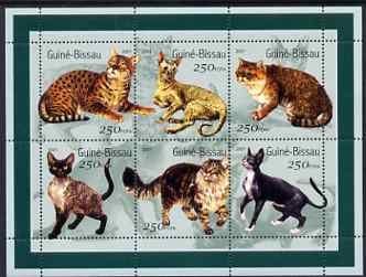 Guinea - Bissau 2001 Domestic Cats perf sheetlet containing 6 values (250 FCFA) unmounted mint Mi 1522-27, stamps on cats