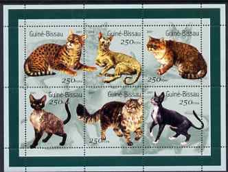 Guinea - Bissau 2001 Domestic Cats perf sheetlet containing 6 values (250 FCFA) unmounted mint Mi 1522-27, stamps on , stamps on  stamps on cats