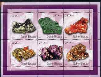 Guinea - Bissau 2001 Minerals perf sheetlet containing 6 values (250 FCFA) unmounted mint Mi 1528-33, stamps on , stamps on  stamps on minerals