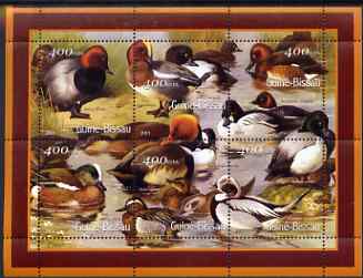 Guinea - Bissau 2001 Ducks perf sheetlet containing 6 values (400 FCFA) unmounted mint Mi 1449-54, stamps on , stamps on  stamps on birds, stamps on  stamps on parrots