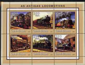 Guinea - Bissau 2001 Locomotives - Steam #1 perf sheetlet containing 6 values (350 FCFA) unmounted mint Mi 1719-24, stamps on , stamps on  stamps on railways