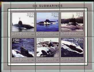 Guinea - Bissau 2001 Submarines perf sheetlet containing 6 values (350 FCFA) unmounted mint Mi 1713-18, stamps on , stamps on  stamps on ships, stamps on  stamps on submarines