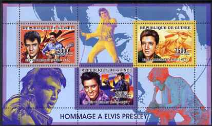 Guinea - Conakry 2006 Elvis Presley perf sheetlet containing 3 values unmounted mint Yv 2688-90, stamps on , stamps on  stamps on personalities, stamps on  stamps on elvis, stamps on  stamps on movies, stamps on  stamps on films, stamps on  stamps on cinema, stamps on  stamps on music, stamps on  stamps on 