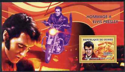 Guinea - Conakry 2006 Elvis Presley perf s/sheet #2 containing 1 value (Motorcycle) unmounted mint Yv 323, stamps on , stamps on  stamps on personalities, stamps on  stamps on elvis, stamps on  stamps on movies, stamps on  stamps on films, stamps on  stamps on cinema, stamps on  stamps on music, stamps on  stamps on motorbikes