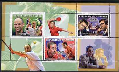 Guinea - Conakry 2006 Sporting Stars perf sheetlet containing 3 values (Agassi, Kasparov & Ma Lin) unmounted mint Yv 2700-02, stamps on , stamps on  stamps on personalities, stamps on  stamps on sport, stamps on  stamps on chess, stamps on  stamps on tennis, stamps on  stamps on table tennis