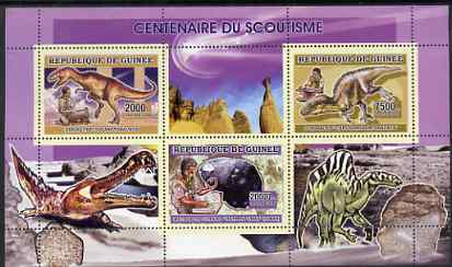 Guinea - Conakry 2006 Centenary of Scouting perf sheetlet #01 containing 3 values (Dinosaurs & Minerals) unmounted mint Yv 2703-05, stamps on scouts, stamps on dinosaurs, stamps on minerals