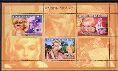 Guinea - Conakry 2006 Marilyn Monroe perf sheetlet #2 containing 3 values unmounted mint Yv 2724-26, stamps on , stamps on  stamps on personalities, stamps on  stamps on movies, stamps on  stamps on films, stamps on  stamps on music, stamps on  stamps on marilyn, stamps on  stamps on marilyn monroe, stamps on  stamps on 