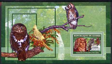 Guinea - Conakry 2006 Ornithologusts (Birds) perf s/sheet #1 containing 1 value (Levaillant) unmounted mint Yv 361, stamps on , stamps on  stamps on personalities, stamps on  stamps on birds, stamps on  stamps on birds of prey, stamps on  stamps on owls, stamps on  stamps on 