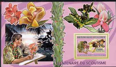 Guinea - Conakry 2006 Centenary of Scouting perf s/sheet #07 containing 1 value (Orchids) unmounted mint Yv 370, stamps on , stamps on  stamps on scouts, stamps on  stamps on flowers, stamps on  stamps on orchids, stamps on  stamps on 