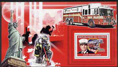 Guinea - Conakry 2006 Fire Trucks & Fire Fighters perf s/sheet #2 containing 1 value (Chief Ganci) unmounted mint Yv 374, stamps on , stamps on  stamps on fire, stamps on  stamps on disasters, stamps on  stamps on personalities, stamps on  stamps on statue of liberty