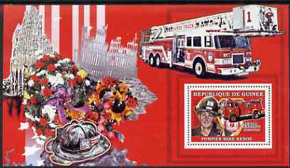 Guinea - Conakry 2006 Fire Trucks & Fire Fighters perf s/sheet #3 containing 1 value (Mike Kehoe) unmounted mint Yv 375, stamps on fire, stamps on disasters, stamps on personalities, stamps on flowers