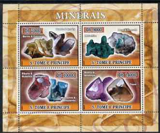 St Thomas & Prince Islands 2007 Minerals perf sheetlet containing 4 values unmounted mint , stamps on minerals