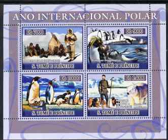 St Thomas & Prince Islands 2007 International Polar Year perf sheetlet containing 4 values unmounted mint , stamps on polar, stamps on penguins, stamps on birds, stamps on dogs, stamps on bears
