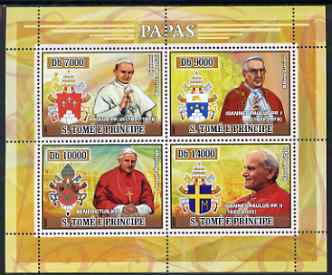 St Thomas & Prince Islands 2007 Popes perf sheetlet containing 4 values unmounted mint , stamps on personalities, stamps on religion, stamps on popes, stamps on pope