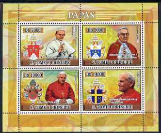 St Thomas & Prince Islands 2007 Popes perf sheetlet containing 4 values unmounted mint , stamps on , stamps on  stamps on personalities, stamps on  stamps on religion, stamps on  stamps on popes, stamps on  stamps on pope