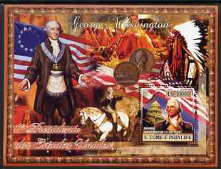 St Thomas & Prince Islands 2007 US Presidents #01 George Washington perf s/sheet containing 1 value unmounted mint , stamps on , stamps on  stamps on personalities, stamps on  stamps on constitutions, stamps on  stamps on americana, stamps on  stamps on us presidents, stamps on  stamps on indians, stamps on  stamps on horses, stamps on  stamps on wild west, stamps on  stamps on coins, stamps on  stamps on flags