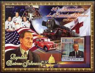 St Thomas & Prince Islands 2007 US Presidents #36 Lyndon B Johnson perf s/sheet containing 1 value unmounted mint , stamps on personalities, stamps on constitutions, stamps on americana, stamps on us presidents, stamps on apollo, stamps on space, stamps on fire, stamps on railways, stamps on 