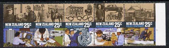 New Zealand 1986 Police set of 5 in se-tenant strip unmounted mint, SG 1384a, stamps on , stamps on  stamps on police, stamps on  stamps on motorbikes, stamps on  stamps on computers