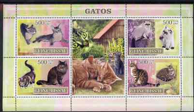 Guinea - Bissau 2007 Domestic Cats perf sheetlet containing 4 values & 2 labels unmounted mint, stamps on , stamps on  stamps on cats