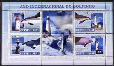 Guinea - Bissau 2007 International Dolphin Year - Lighthouses perf sheetlet containing 4 values & 2 labels unmounted mint, stamps on whales, stamps on dolphins, stamps on lighthouses