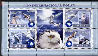 Guinea - Bissau 2007 International Polar Year - Birds perf sheetlet containing 4 values & 2 labels unmounted mint, stamps on polar, stamps on birds, stamps on penguins, stamps on owls, stamps on birds of prey, stamps on puffins