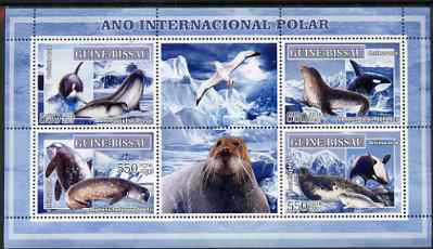 Guinea - Bissau 2007 International Polar Year - Birds & Seals perf sheetlet containing 4 values & 2 labels unmounted mint, stamps on polar, stamps on birds, stamps on seals