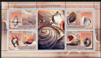 Guinea - Bissau 2007 Shells perf sheetlet containing 4 values & 2 labels unmounted mint, stamps on , stamps on  stamps on marine life, stamps on  stamps on shells