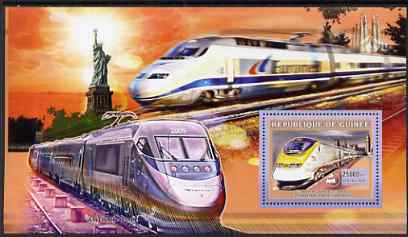 Guinea - Conakry 2006 High Speed Trains large perf s/sheet containing 1 value (Eurostar Paris - London) unmounted mint, stamps on railways, stamps on statue of libert