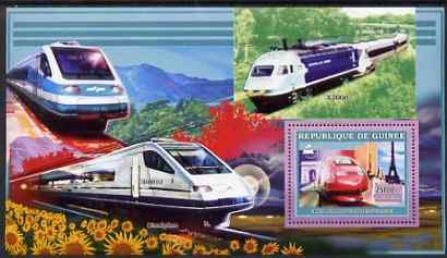 Guinea - Conakry 2006 High Speed Trains large perf s/sheet containing 1 value (TGV) unmounted mint, stamps on , stamps on  stamps on railways, stamps on  stamps on eiffel tower