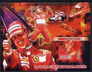 Guinea - Bissau 2007 Michael Schumacher perf s/sheet containing 1 value unmounted mint, Yv 339, stamps on , stamps on  stamps on personalities, stamps on  stamps on sport, stamps on  stamps on formula 1, stamps on  stamps on  f1 , stamps on  stamps on racing cars, stamps on  stamps on cars, stamps on  stamps on ferrari
