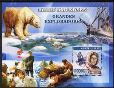 Guinea - Bissau 2007 Explorers #1 perf s/sheet containing 1 value (Amundsen) unmounted mint, Yv 340, stamps on , stamps on  stamps on personalities, stamps on  stamps on explorers, stamps on  stamps on polar, stamps on  stamps on bears, stamps on  stamps on ships, stamps on  stamps on dogs, stamps on  stamps on 