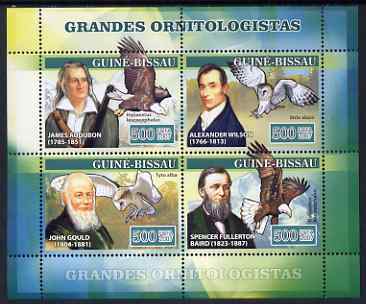 Guinea - Bissau 2007 Ornithologists perf sheetlet containing 4 values (Birds of Prey) unmounted mint, Yv 2314-17, stamps on , stamps on  stamps on personalities, stamps on  stamps on birds, stamps on  stamps on birds of prey, stamps on  stamps on owls, stamps on  stamps on eagles