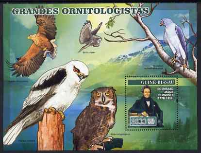 Guinea - Bissau 2007 Ornithologists perf s/sheet containing 1 value (Birds of Prey) unmounted mint, Yv 343, stamps on , stamps on  stamps on personalities, stamps on  stamps on birds, stamps on  stamps on birds of prey, stamps on  stamps on owls, stamps on  stamps on eagles