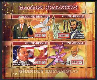 Guinea - Bissau 2007 Humanitarians perf sheetlet containing 4 values unmounted mint, Yv 2330-33, stamps on personalities, stamps on mandela, stamps on lincoln, stamps on statue of liberty, stamps on usa , stamps on personalities, stamps on mandela, stamps on nobel, stamps on peace, stamps on racism, stamps on human rightspresidents, stamps on gandhi, stamps on orchids, stamps on doves, stamps on , stamps on nobel