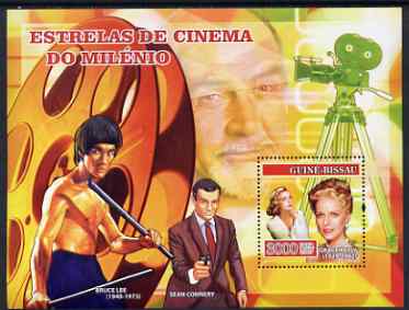 Guinea - Bissau 2007 Cinema Stars perf s/sheet containing 1 value (Grace Kelly, Bruce Lee & Connery) unmounted mint, Yv 348, stamps on , stamps on  stamps on personalities, stamps on  stamps on cinema, stamps on  stamps on movies, stamps on  stamps on films, stamps on  stamps on martial arts, stamps on  stamps on  spy , stamps on  stamps on cameras, stamps on  stamps on scots, stamps on  stamps on scotland