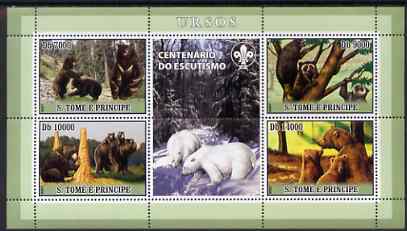 St Thomas & Prince Islands 2007 Bears perf sheetlet containing 4 values plus label (with Scout logo) unmounted mint , stamps on animals, stamps on bears, stamps on scouts