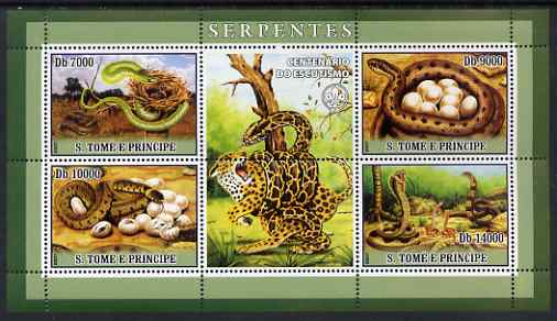 St Thomas & Prince Islands 2007 Snakes perf sheetlet containing 4 values plus label (with Scout logo) unmounted mint , stamps on , stamps on  stamps on animals, stamps on  stamps on reptiles, stamps on  stamps on snakes, stamps on  stamps on scouts, stamps on  stamps on snake, stamps on  stamps on snakes, stamps on  stamps on 