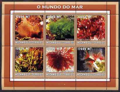 Mozambique 2002 Sea Weed perf sheetlet containing 6 values unmounted mint Yv 2228-33, stamps on marine life