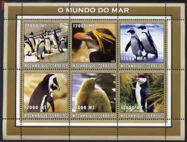 Mozambique 2002 Penguins perf sheetlet containing 6 values unmounted mint Yv 2108-13, stamps on polar, stamps on birds, stamps on penguins
