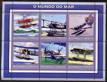 Mozambique 2002 Sea Planes perf sheetlet containing 6 values unmounted mint Yv 2120-25, stamps on , stamps on  stamps on aviation, stamps on  stamps on flying boats, stamps on  stamps on ships