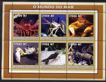 Mozambique 2002 Lobsters perf sheetlet containing 6 values unmounted mint Yv 2216-21, stamps on , stamps on  stamps on marine life, stamps on  stamps on food