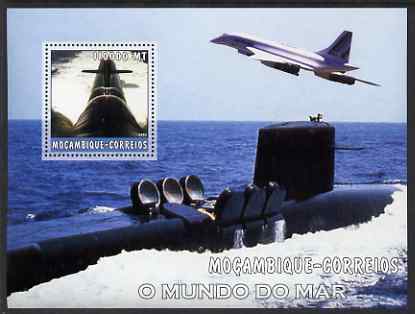 Mozambique 2002 Submarines perf s/sheet containing 1 value (with Concorde) unmounted mint Yv 135, stamps on , stamps on  stamps on ships, stamps on  stamps on submarines, stamps on  stamps on concorde, stamps on  stamps on aviation