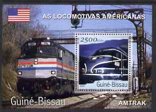 Guinea - Bissau 2001 Locomotives - Amtrak perf s/sheet containing 1 value unmounted mint Mi Bl 357, stamps on , stamps on  stamps on railways