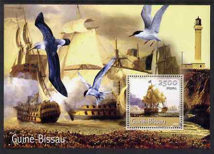 Guinea - Bissau 2001 Tall Ships large perf s/sheet containing 1 value unmounted mint Mi Bl 351, stamps on ships, stamps on arts, stamps on lighthouses, stamps on birds